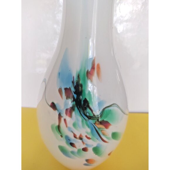 Hand Blown Italian Opaline Abstract art swirls Glass vase 9" - Picture 3 of 14